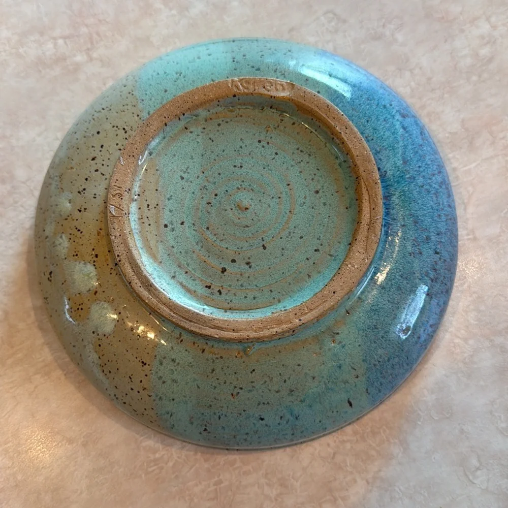 Handcrafted Blue Ceramic Bowl with Paw Prints